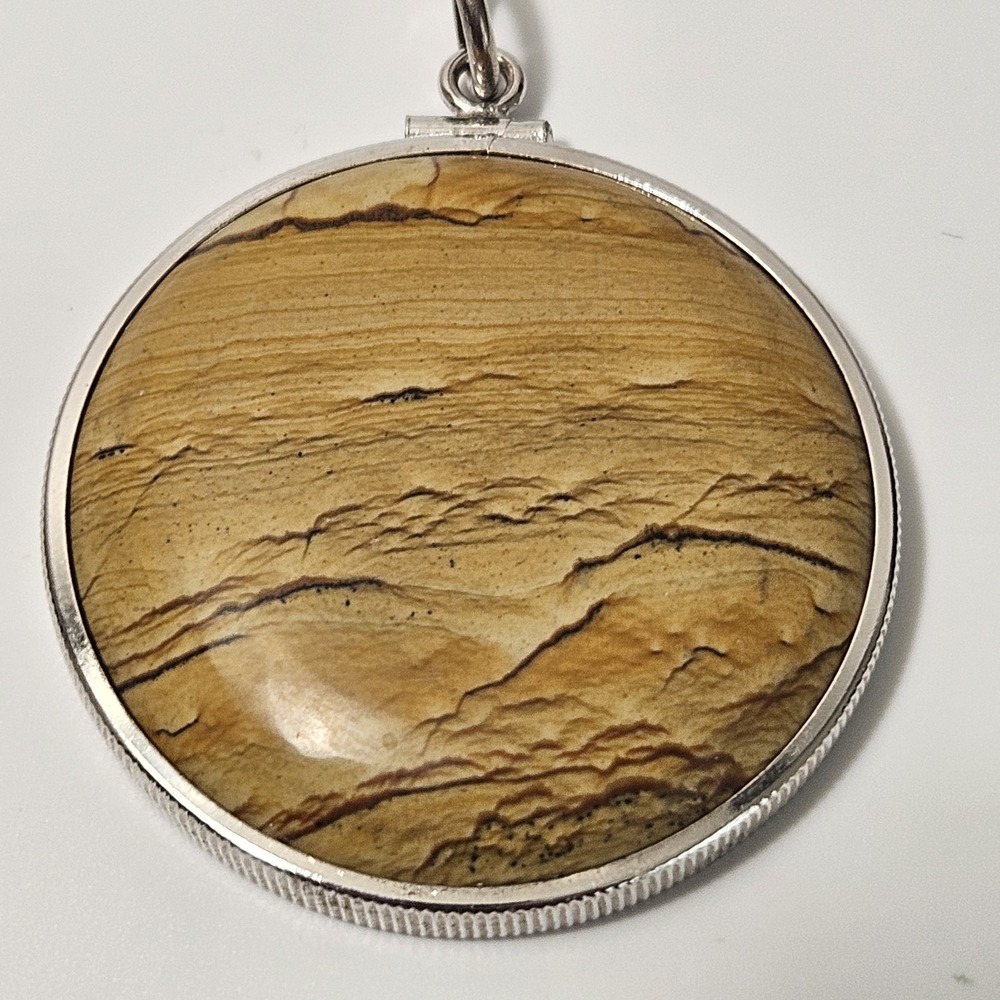Sterling Silver Picture Jasper Pendant Large Statement Stone Artisan
